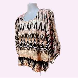 Women’s Chico’s Tunic Blouse Size 1 Polyester Lightweight Brown Pink Cream